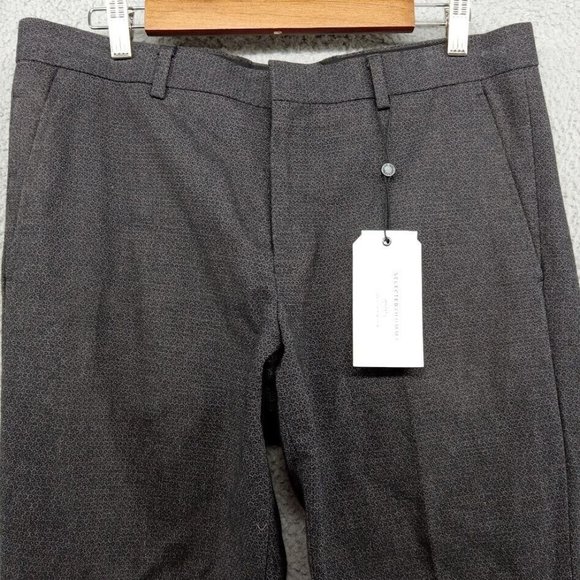Selected Pants Mens 34x34 Black Micro‎ Patterned Slime Tapered Trousers Office - Picture 3 of 12